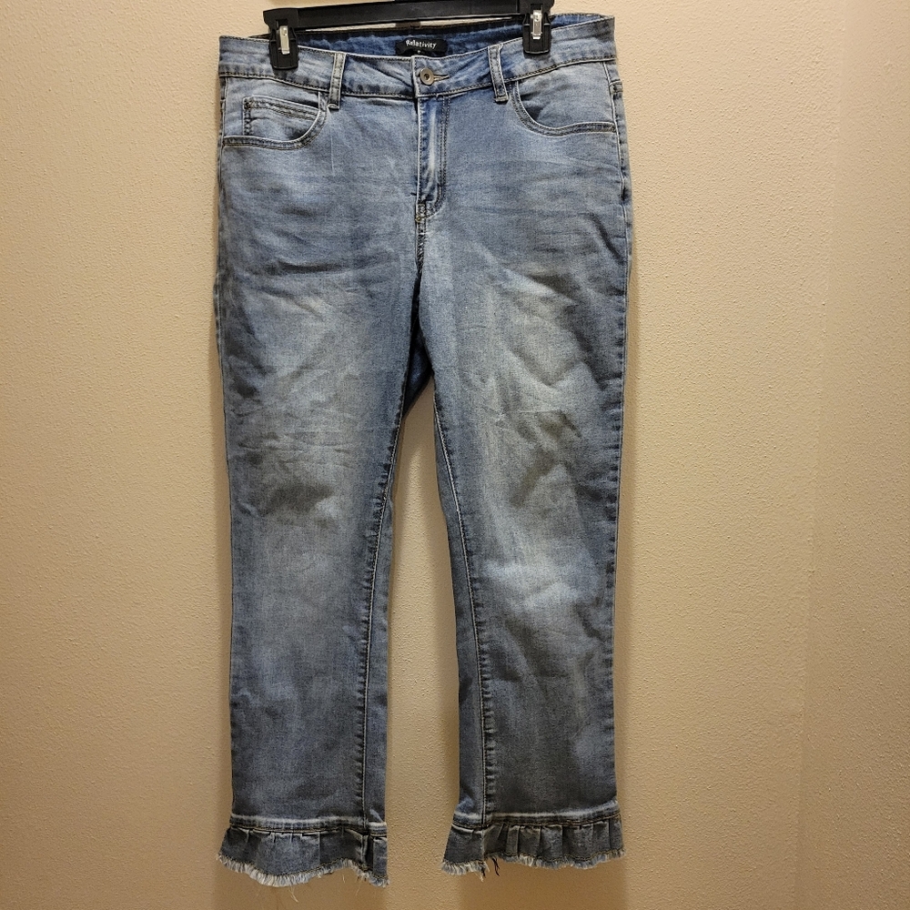 Relativity Mid-Rise Flared Crop Jeans, Size 8